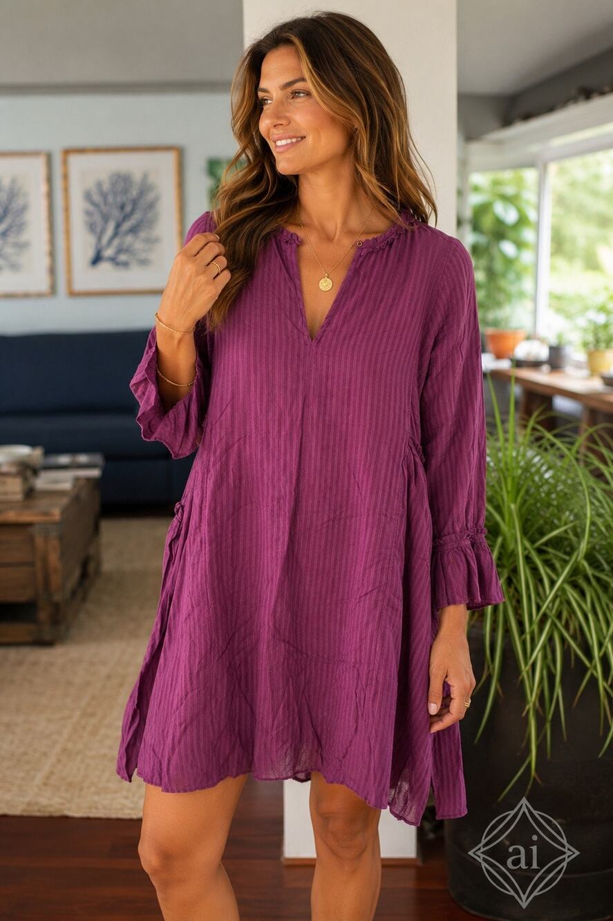 Roller Rabbit Tunic Dress Small Purple Cotton‎ India Boho Beach Cover Up Resort